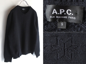 A.P.C. アーペーセー イタリア産ウール ミドルゲージ 織柄 雪柄切替 ニット セーター S 紺 ネイビー 国内正規品