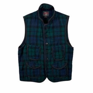 691010 USA製 復刻 黒タグ WOOLRICH ウールリッチ フリースベスト アウター グリーン チェック柄 サイズ S メンズ 男性用 