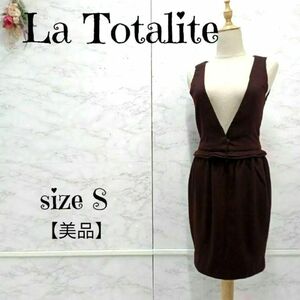 【美品】La Totalite ラ　トータリテ　ノースリーブドッキング　ワンピース　ひざ上丈　茶　36 S