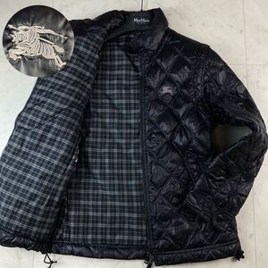 Lサイズ◎BURBERRY BLACK LABEL バーバリーブラックレーベル キルティングジャケット ブルゾン ホワイトグースダウン フェザー チェック 黒