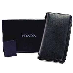 ▽▽ PRADA プラダ トラベルウォレット 長財布　ラウンドファスナー ブラック やや傷や汚れあり