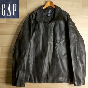 Y5Y/Y1.7-1　アメリカ古着　GAP　ギャップ　レザージャケット　本革　革ジャン　皮ジャン　メンズ　XXLサイズ　ブラック系　ライダース　