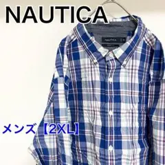 YV63【US輸入】NAUTICA　長袖シャツ【メンズ2XL】青色他チェック柄