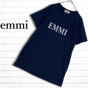 ◆良品 送料無料◆ emmi エミ ロゴ プリント 半袖 Tシャツ カットソー 紺 ネイビー レディース F ◆日本製◆ 0134J