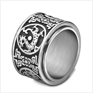 [RING] Vintage Design 風水 四神獣 青龍 朱雀 白虎 玄武 回転 ロータリー ヴィンテージ デザイン 16mm ワイド リング 19号 【送料無料】