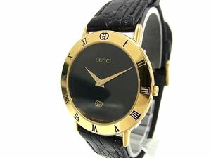 1円 ■稼働品■美品■ GUCCI グッチ 3000M オールドグッチ ヴィンテージ SS×レザー クォーツ 腕時計 ウォッチ ブラック系 BM3689