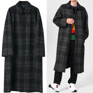 【21AW】Paul smith ポールスミス オーバーコート アルパカ ステンカラー ロングコート アウター ラグラン袖 ビッググレンチェック 黒