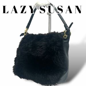 未使用　LAZY SUSAN　レイジースーザン　ファー付きブラックバッグ　２WAY