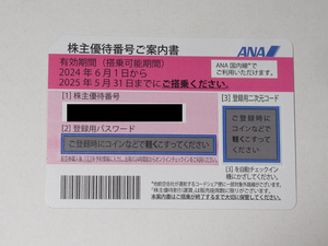 ANA株主優待券　（ 株主優待番号ご案内書 ）　2025/5/31まで有効　番号通知可