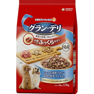 （まとめ買い）グラン・デリ ふっくら仕立て ビーフ・白身魚・チキン・緑黄色野菜・チーズ・角切りビーフ粒入り 1.7kg 〔×3〕