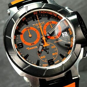 希少 超美品 TISSOT ティソ T-Race t0484172705704 腕時計 クオーツ アナログ クロノグラフ オレンジ ブラック文字盤 メンズ 動作確認済み