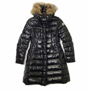 1円 極美品 MONCLER モンクレール ダウンコート ロングダウンジャケット HERMIFUR エルミファー 黒 ブラック 1 M フード着脱可能 光沢