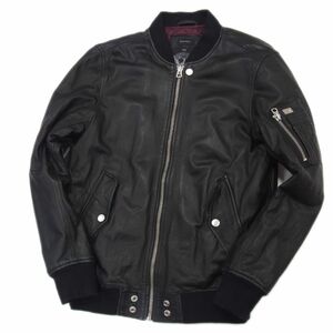 定価9万5040円●DIESEL ディーゼル 17AW ラムレザー MA-1 ボンバー ジャケット ミリタリー ブラック メンズ Mサイズ 羊革 L-SHADOW JACKET