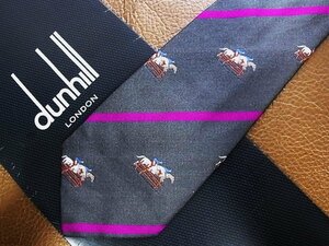 ♪今週の特売980円～♪0723♪状態並品【dunhill】ダンヒル 【競馬 ロゴ入 ストライプ 柄】ネクタイ♪