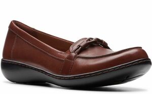 送料無料 Clarks 27.5cm ローファー バレエ レザー マホガニー ブラウン パンプス フラット ウエッジ オフィス スニーカー ブーツ RR26