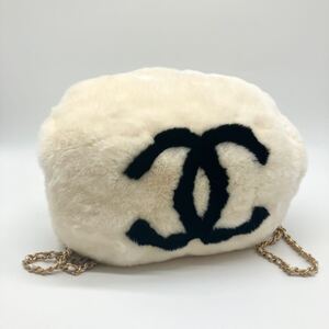 美品 CHANEL シャネル ラパンファー アームウォーマー チェーンショルダーバッグ ハンドバッグ バイカラー デカココマーク