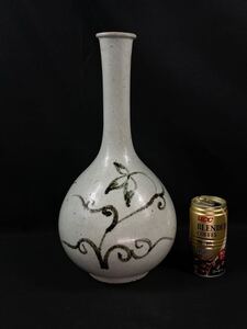 【福蔵】李朝 後期 分院 徳利 鶴首 鉄絵 辰砂 骨董 古美術 古玩 時代物 高33.3cm