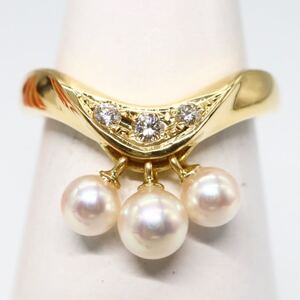 1円〜!!美品!!MIKIMOTO(ミキモト)▲K18 天然ダイヤモンド/アコヤ本真珠ベビーパールリング▲J 約3.5g 約10.0号 diamond pearl EC9/ED2 C147