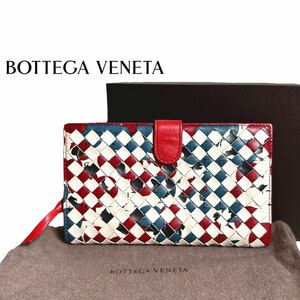 【希少デザイン】本物保証◆ BOTTEGA VENETA ボッテガヴェネタ ◆イントレチャート 二つ折り 長財布 ウォレット 