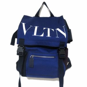 美品 VALENTINO ヴァレンティノ VLTNロゴプリント ナイロン×スエード リュックサック バックパック デイパック ブルー×パープル