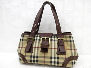 ◆美品◆BURBERRY バーバリー◆ノバチェック◆PVC カーフ レザー 本革◆ハンド バッグ◆ベージュ ブラウン ゴールド金具◆腕掛け◆A9083