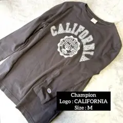 Champion カリフォルニア ロゴ 長袖 Tシャツ グレー Mサイズ【古着】