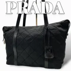 PRADA ブラック ナイロン キルティング トートバッグ 8282