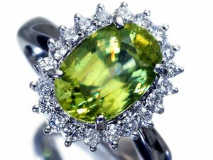 1円～【ジュエリー極】超希少宝石 極上大粒天然スフェーン3.732ct＆良質ダイヤ0.40ct 超高級Pt900リング ソーティング k8881gm【送料無料】