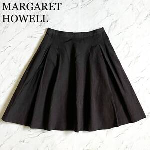 J140　MARGARET HOWELL　ウールリネンフレアタックスカート　サイズ3