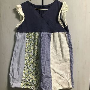 used 子供服「 GITA チュニック 140cm 青色 チェック ボーダー ドット 花柄 ミックス 」 / 千趣会 / 綿100% / チュニック /