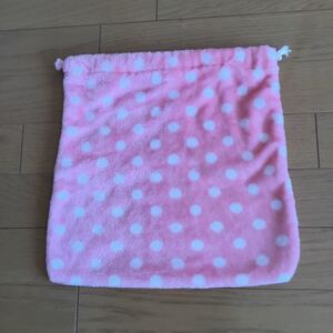 ハンドメイド 巾着袋 もこもこ　ピンク　ドット