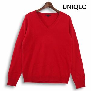 UNIQLO ユニクロ 秋冬★ カシミヤ100% Vネック セーター ニット 長袖 Sz.L レディース 赤　K4T01666_A#K