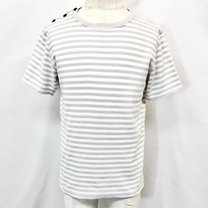 UNITED ARROWS BLUE LABEL ボーダーカットソー 半袖Tシャツ トップス 肩ボタン 丸首 長袖 L ダークベージュ系など メンズ(レディース？)