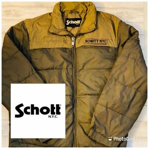 ショット　schott L ツートーン　ナイロン　中綿ジャケット　カーキ×ブラウン