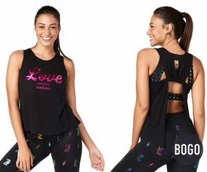 Zumba Love Anywhere Open Back Tank ズンバ　ロゴキラキラ　背中開き　セクシータンクトップ　ブラック　黒