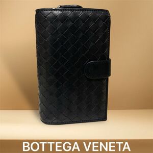 45Y250108H 美品 BOTTEGA VENETA ボッテガヴェネタ イントレチャート ウォレット 財布 折りたたみ 二つ折り 検 ラウンド 黒 ブラック