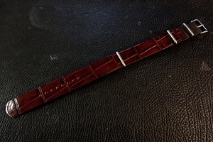 ◆Leather NATO G10Strap◆高品質国産本革クロコ型押しカーフ バーガンディ カスタムオーダー(ラグ幅/BUCKLE COLOR) 受注生産 腕時計ベルト