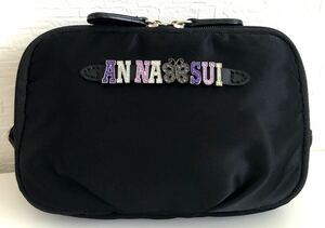 ANNA SUI アナスイ ポーチ メイクポーチ ブラック×パープル 化粧ポーチ ロゴ ラインストーン