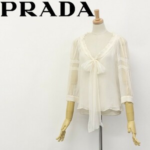 ◆PRADA/プラダ ボウタイ フリル シースルー シャツ ブラウス トップス アイボリー 40