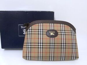 1円 未使用保管品 バーバリー BURBERRY ポーチ キャンバス レザー