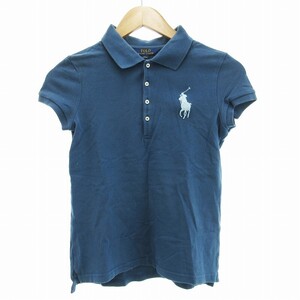 ポロ ラルフローレン POLO RALPH LAUREN ポロシャツ 半袖 鹿の子 ビッグポニー刺繍 L 12-14 青 ブルー /JS 1025 ■GY09 キッズ