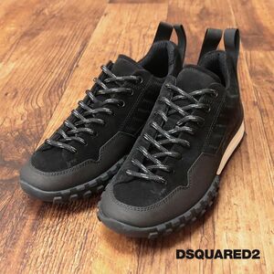 1円/DSQUARED2/40(25-25.5cm)/イタリー製スニーカー SNM0201 スエード レザー ロゴ レタード 靴 シューズ 新品/黒/ブラック/hd839/