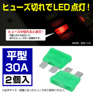 BigOne 切れたら光って知らせる インジケーター 内蔵 2個セット 平型 ヒューズ 30A ATP LED