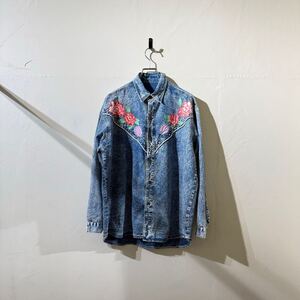 vintage western denim chemical shirt 古着 ビンテージ ウエスタンシャツ デニムシャツ ケミカルデニム 刺繍 70s 80s 長袖シャツ