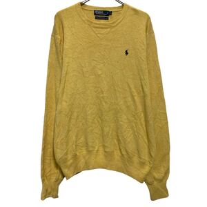 Polo Ralph Lauren コットンニット セーター L イエロー ポロラルフローレン プルオーバー ワンポイント 古着卸 アメリカ仕入 a611-7130