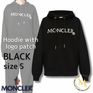 定価12万円！☆新品未使用タグ付き・本物保証☆ MONCLER Hoodie With Logo Patch Sサイズ ブラック色　大きめ　男女兼用モデル　人気完売