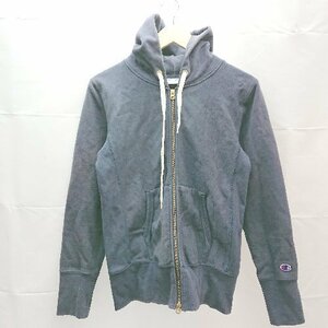 ◇ Champion チャンピオン フロントチャック フード フーディ 無地 長袖 パーカー サイズL ネイビー レディース E