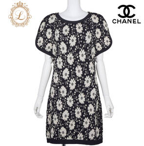 【返品可】CHANEL シャネル 花柄 ココボタン 半袖 ワンピース 34 黒×白 ドレス スカート トップス ブランド アパレル