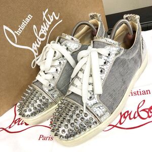 【ルブタン】基準内 Louboutin 靴 24cm ルイス ジュニア スパイク スニーカー カジュアルシューズ スタッズ レザー×布系 メンズ 39 箱有り