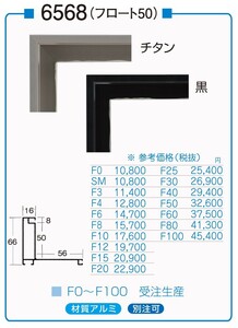 油絵/油彩額縁 アルミフレーム 仮縁 6568 サイズ M100号 チタン 黒